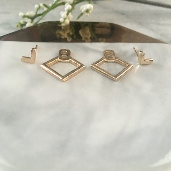 'Harlow' Square Geometric Ear Jacket Gold Earrings - Picture 5 of 5